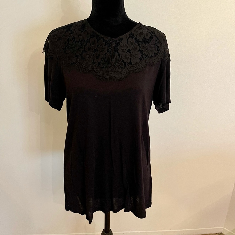 H&M Black Lace Knit Short Sleeve Shirt Size Medium